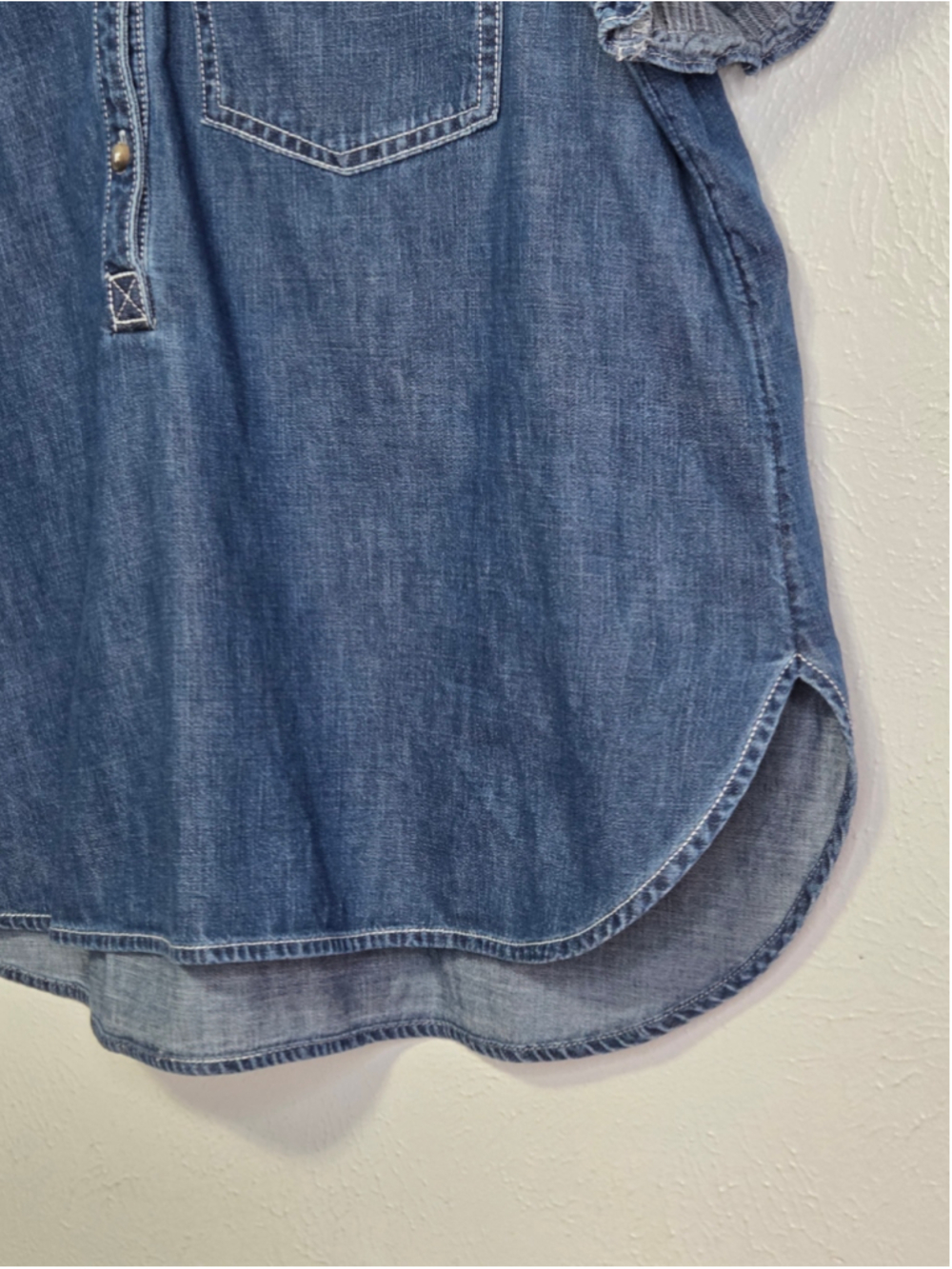 Anthropolgie Aly Denim Puff-Sleeve Blouse Women's Size XL Pilcro White Stitch - Picture 6 of 12